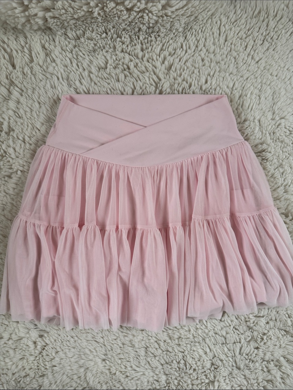 Women's Light Pink Tiered Skater Skirt with Crossover Waist